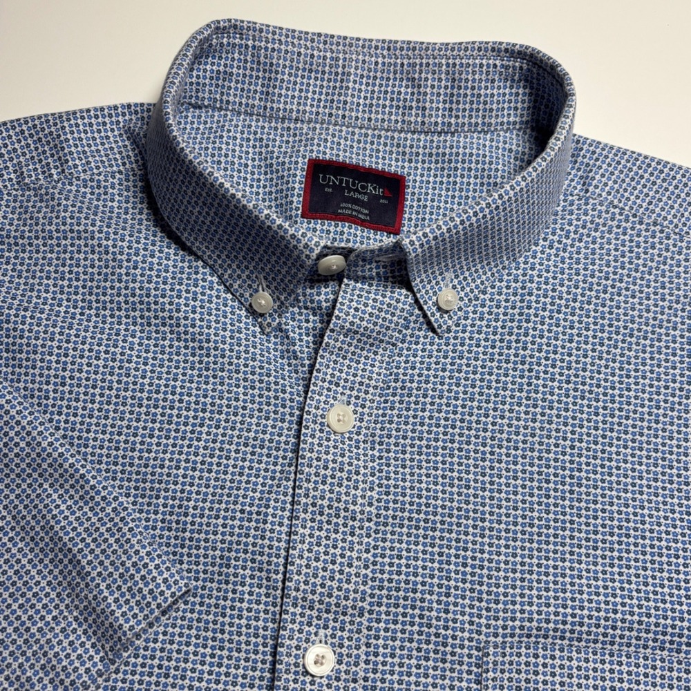UNTUCKit Regular Fit Micro Floral Mens L Mayfield Blue Button Down‎ Cotton Shirt